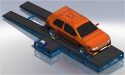 Eine technische Zeichnung eines orangefarbenen Lastwagens auf einem grauen Leistungsmesss